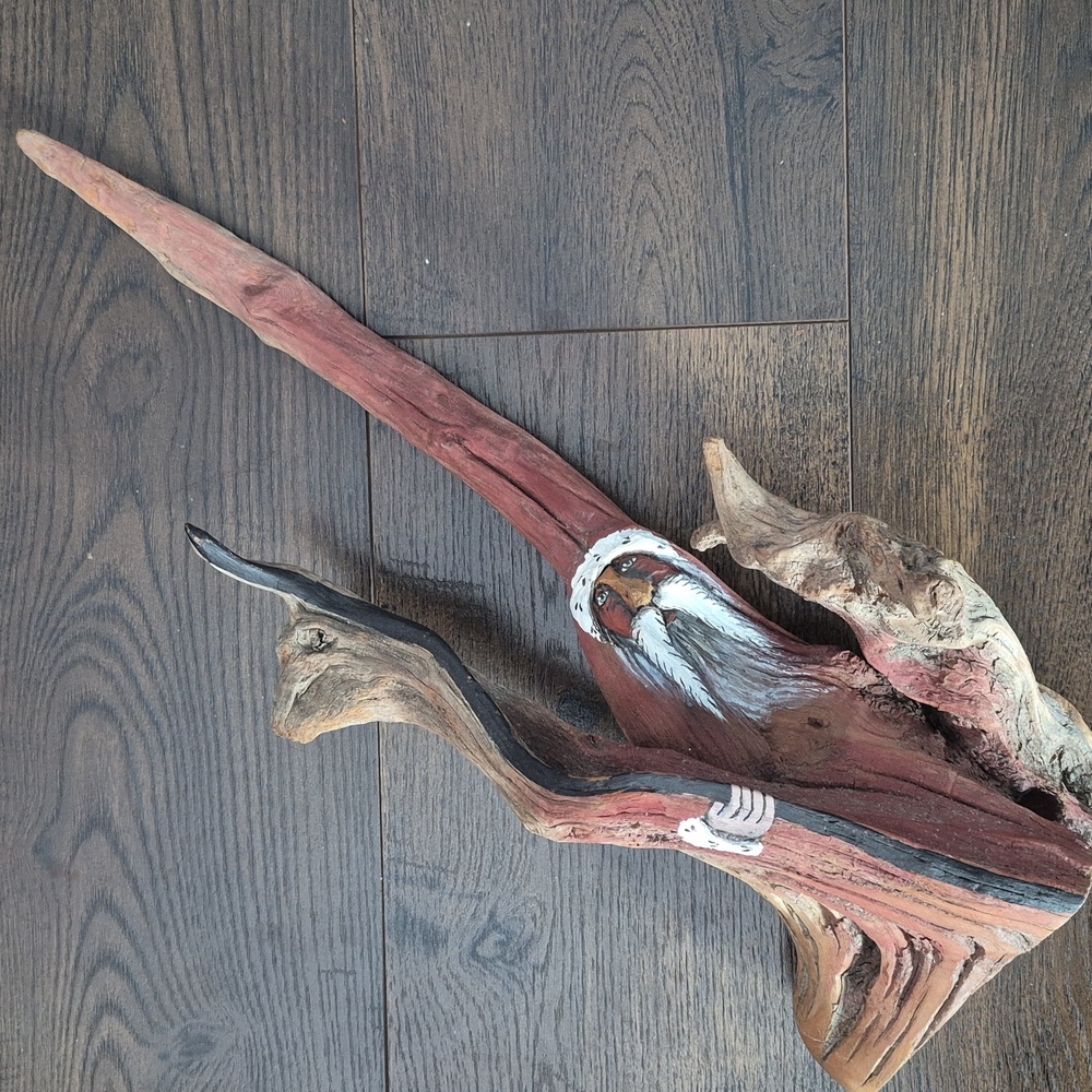 Santa Hand Painted and Hand Carved On Large Driftwood